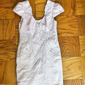 Karen Millen baby pink dress with doily affect design size US 12, UK 16, EU 44.